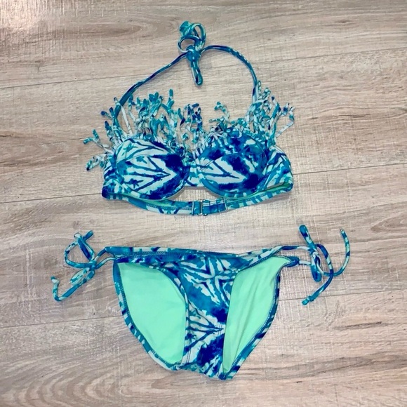 Xhilaration Other - Xhilaration blue tie dye fringe hippie bikini swim suit